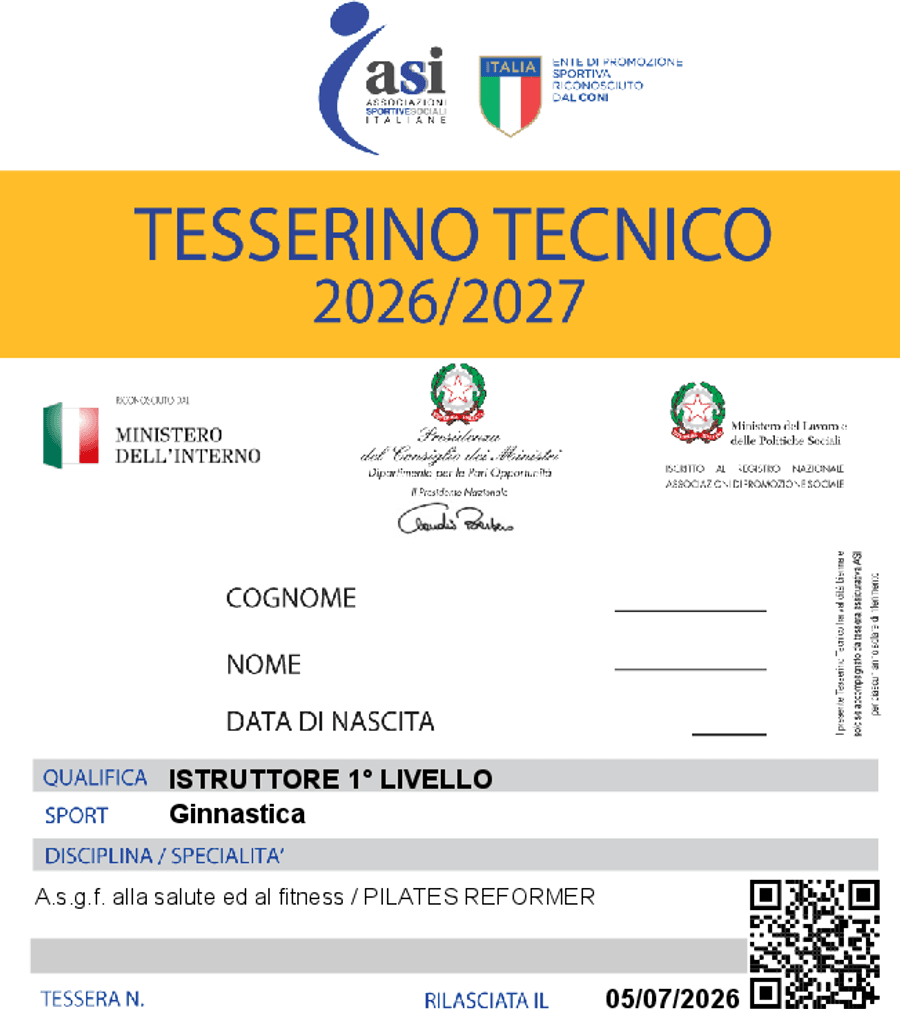Il tesserino tecnico ASI dell'anno, in bianco.